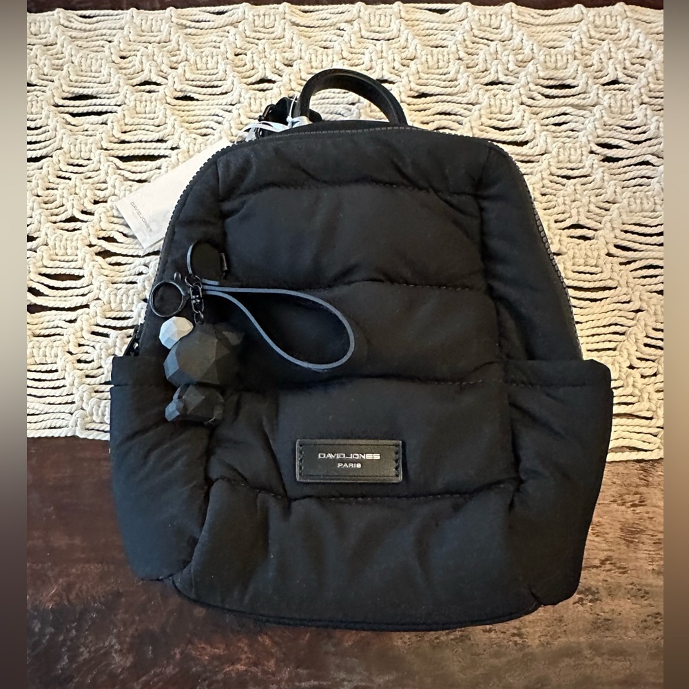 David Jones Paris Quilted Backpack Handbag - Black - New with Tags